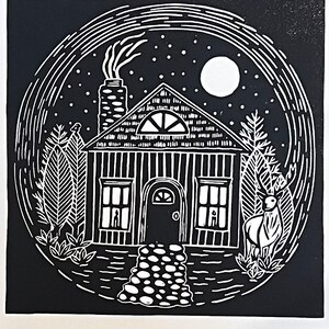 Hygge Cabin in the Woods Linocut Print image 2