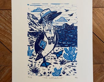 Blue-Footed Booby ‘The Naturalist’ Linocut Print