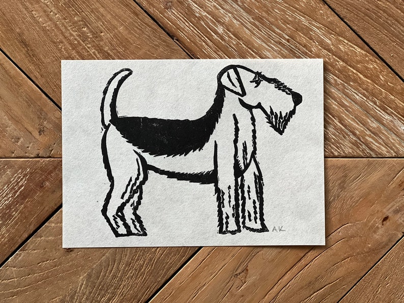 Airedale Terrier Linocut Art Print image 2