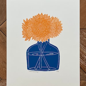 Sunflowers Linocut Art Print