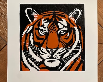 Bengal Tiger Linocut Art Print