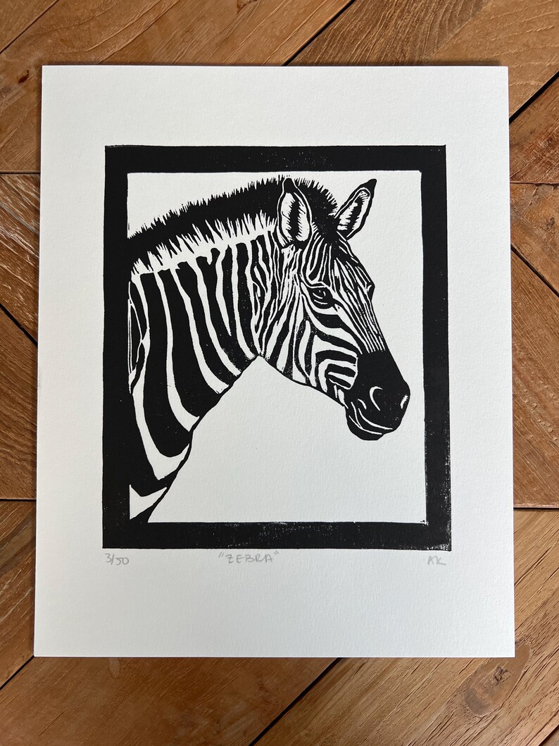Zebra Linocut Art Print - Etsy