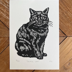 Black Cat Linocut Art Print
