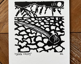 Death Valley National Park (Sailing Stones) Linocut Art Print