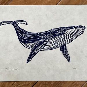 Blue Whale Linocut Print