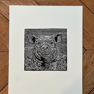 Pig Linocut Art Print