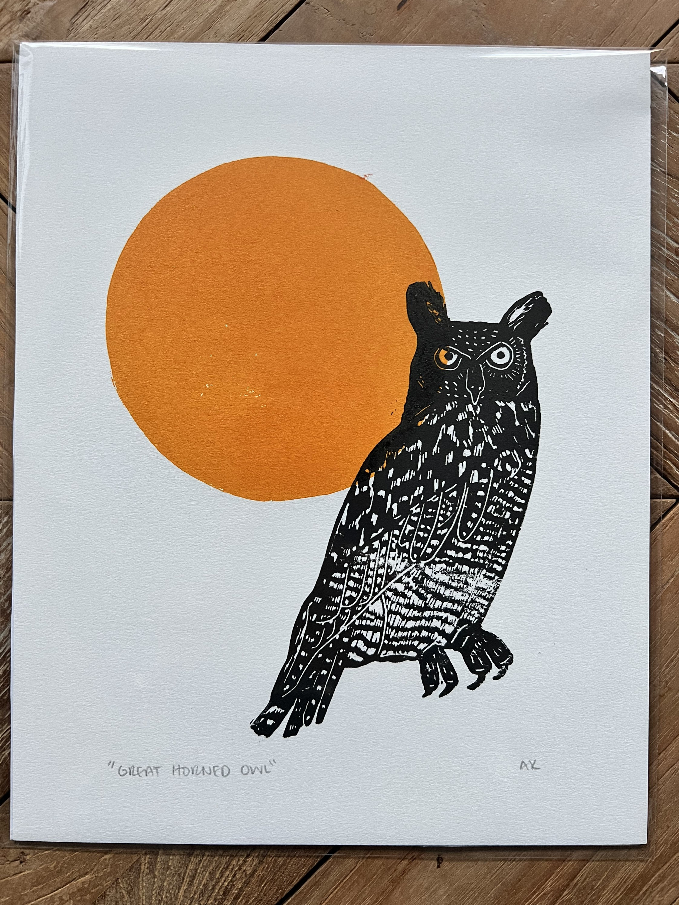 Great Horned Owl Linocut Print - Etsy