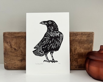 Raven Linocut Print