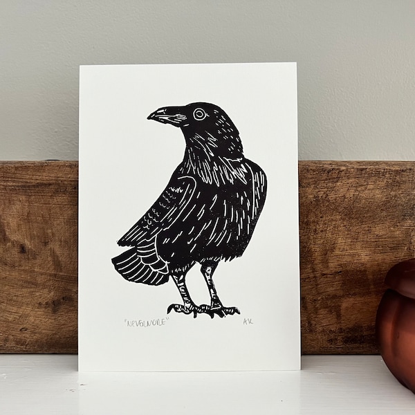 Raven Linocut Print