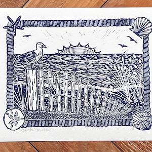 Coastal Sunrise Linocut Print