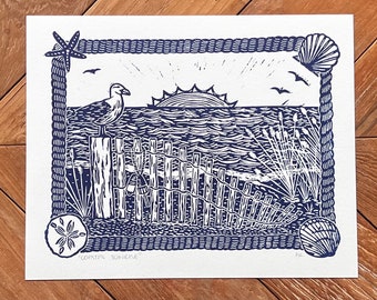 Coastal Sunrise Linocut Print