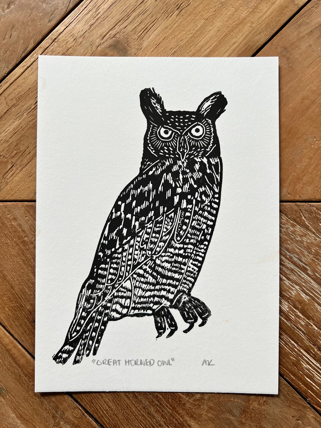 Great Horned Owl Linocut Print - Etsy