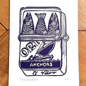 Canned Anchovy Original  Linocut Print