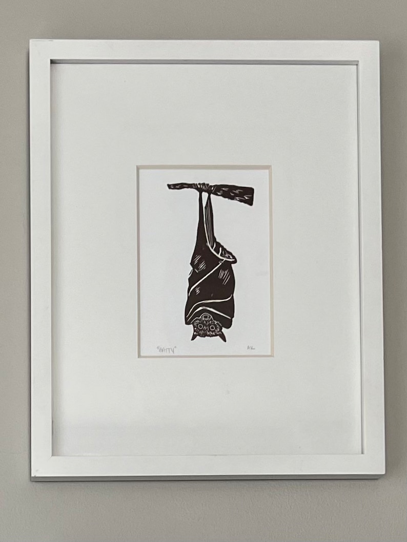Feeling Batty Bat Linocut Print - Etsy