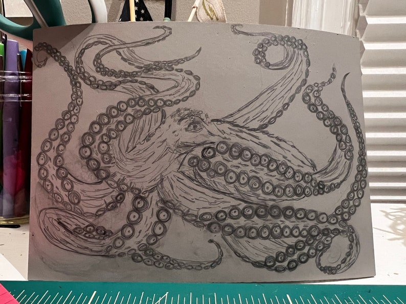 Giant Pacific Octopus Linocut Print image 3