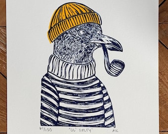 Impression linogravure Ol' Salty Seagull