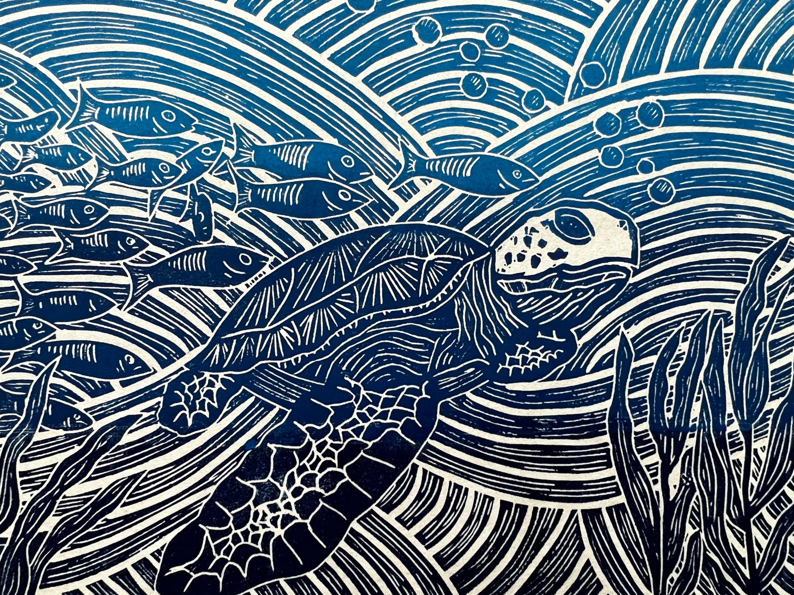Sea Turtle Linocut Print Etsy