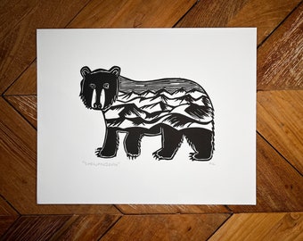 Shenandoah National Park Bear Linocut Print