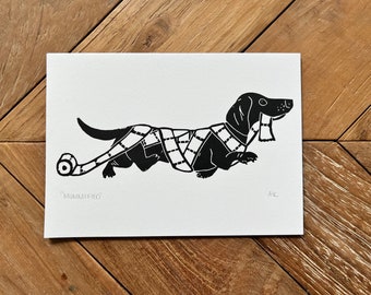 Mummified Dachshund Linocut Print