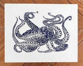 Giant Pacific Octopus Linocut Print