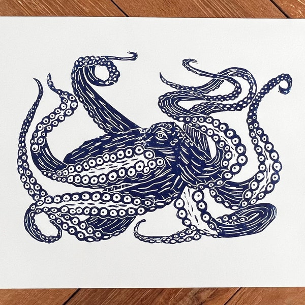 Giant Pacific Octopus Linocut Print