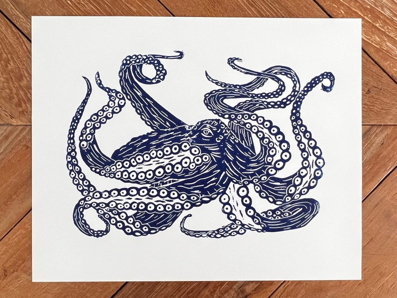 Giant Pacific Octopus Linocut Print Etsy