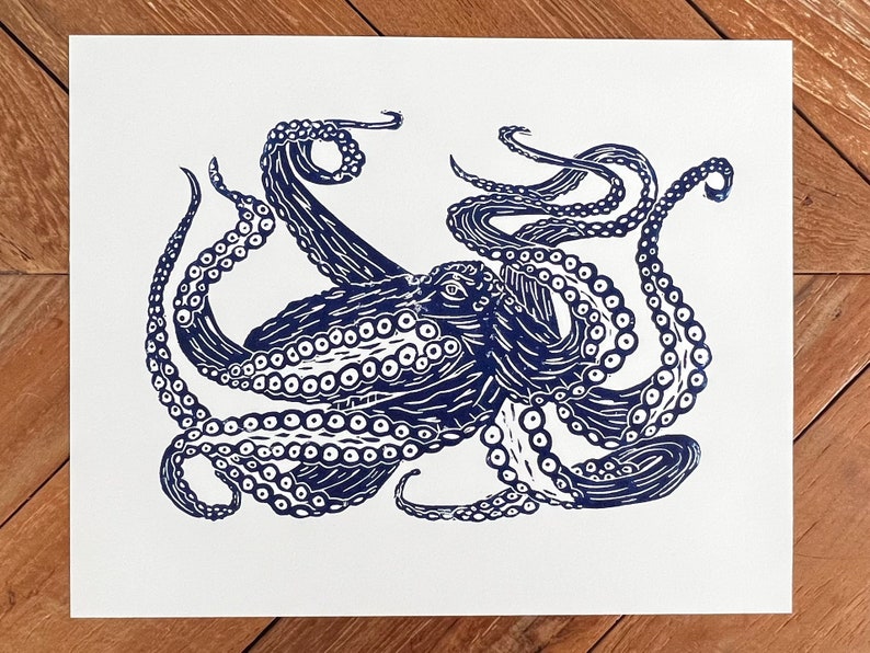 Giant Pacific Octopus Linocut Print image 1