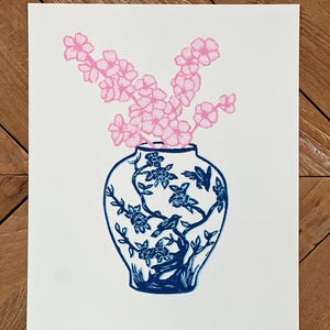 Spring Flower Bouquet Linocut Art Print