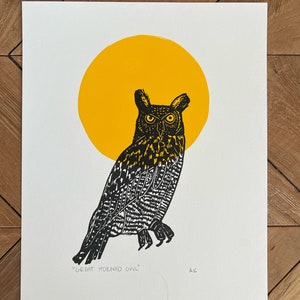 Great Horned Owl Linocut Print