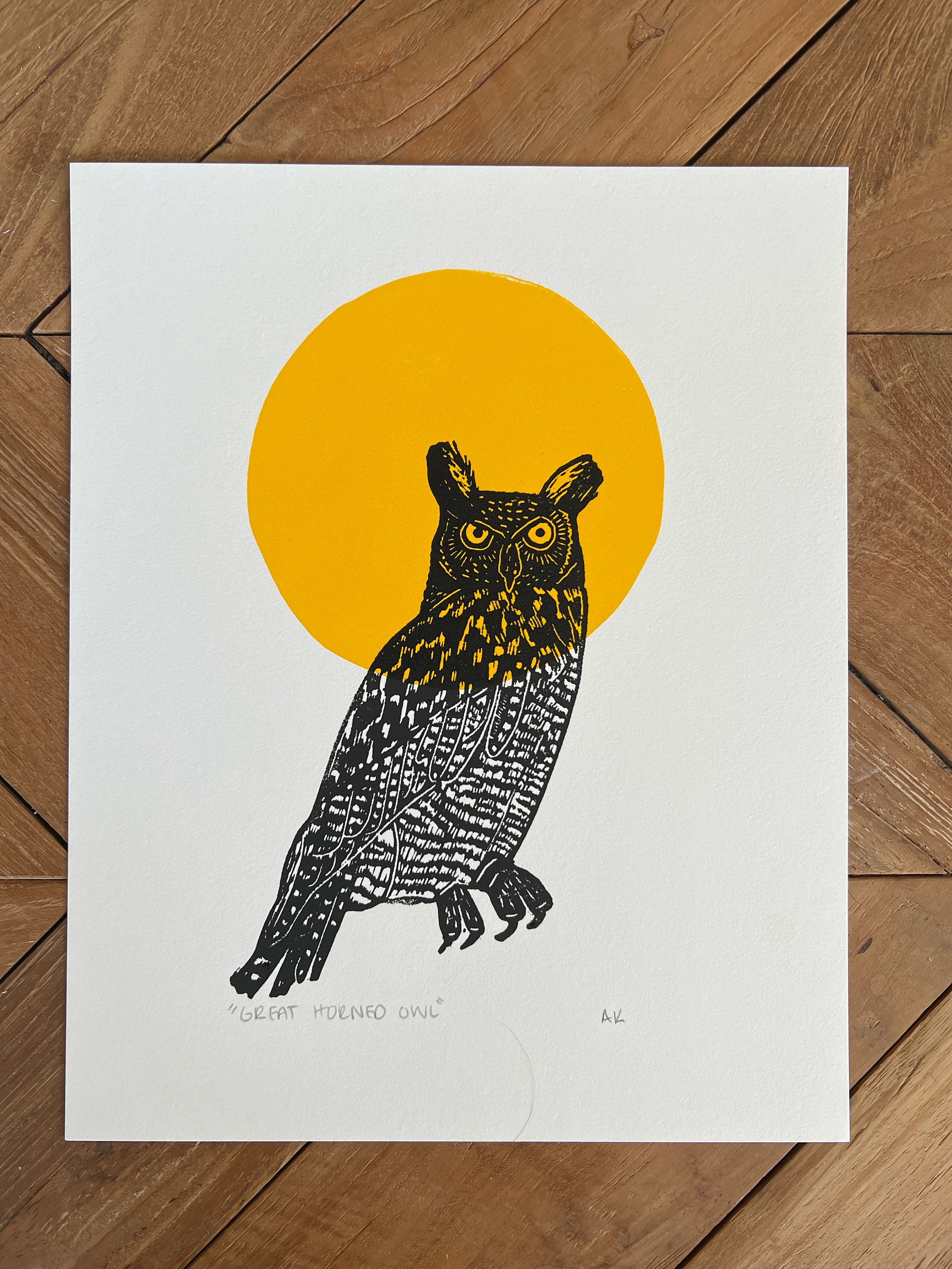 Great Horned Owl Linocut Print