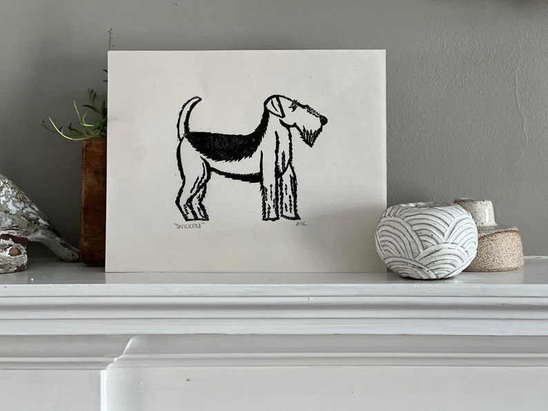 Airedale Terrier Linocut Art Print image 1
