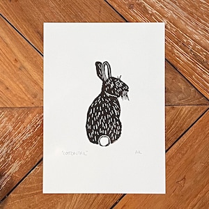Cottontail Rabbit Linocut Art Print