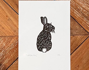 Cottontail Rabbit Linocut Art Print