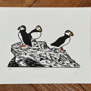 Puffinry Puffin Linocut Art Print