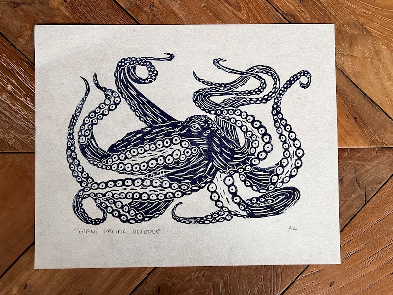 Giant Pacific Octopus Linocut Print image 2