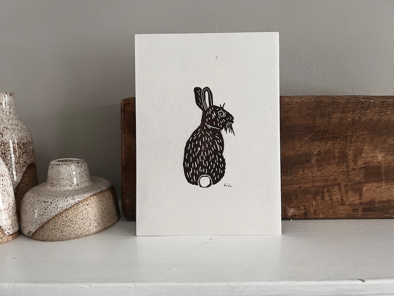 Lynocut Rabbit Cottontail Rabbit Linocut Art Print - Etsy