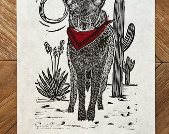 Desert Coyote Linocut Print
