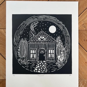 Hygge Cabin in the Woods Linocut Print image 3