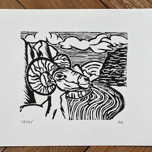 Zion National Park Linocut Art Print