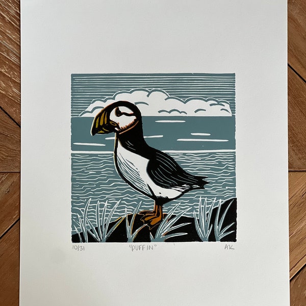 Puffin Linocut Art Print