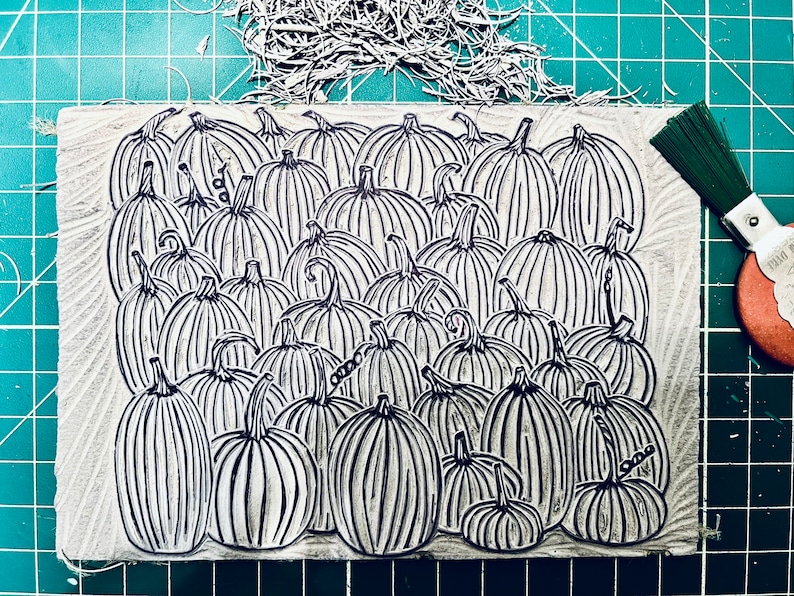 Pumpkin Pile Fall Linocut Print - Etsy