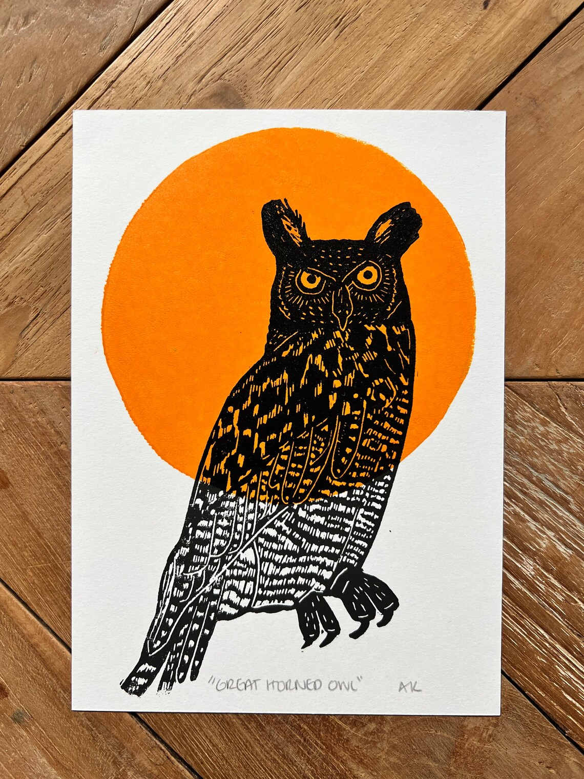 Great Horned Owl Linocut Print - Etsy