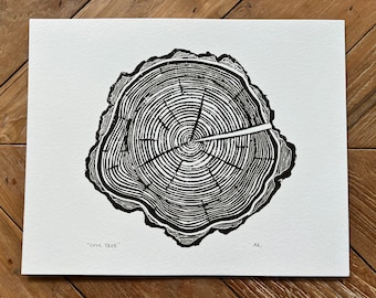 Oak Tree Ring Linocut Art Print