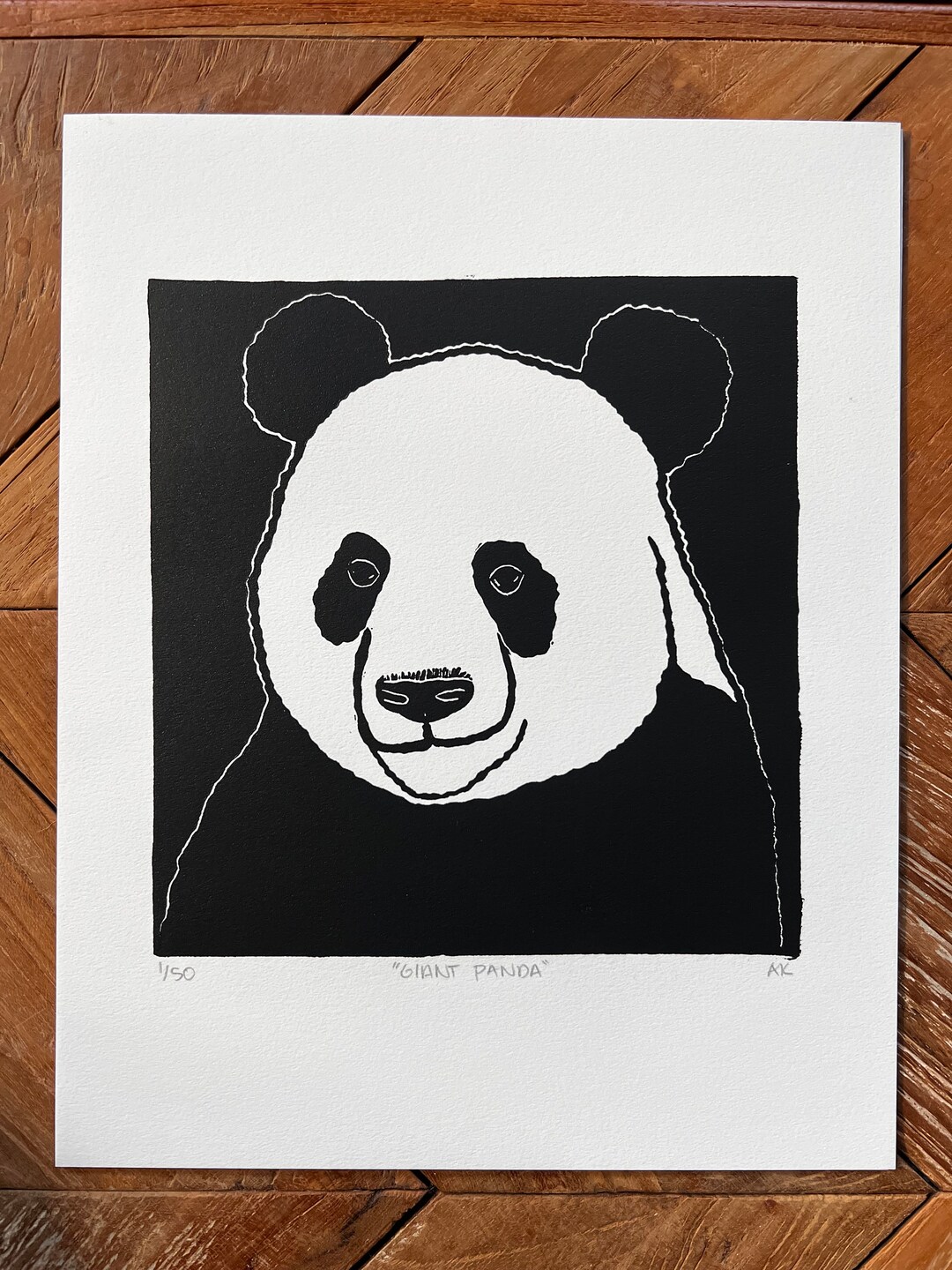 Giant Panda Linocut Art Print Etsy