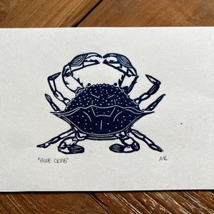 Blue Crab Linocut Print