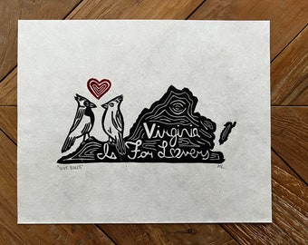 Virginia is For Lovers Cardinal Linocut Print