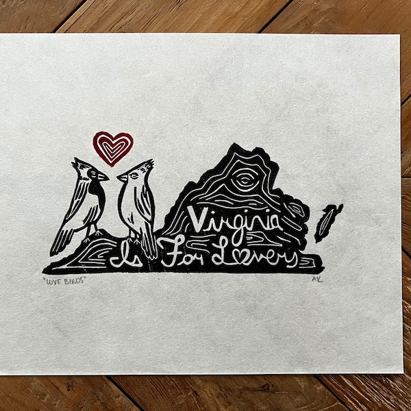 Virginia is For Lovers Cardinal Linocut Print