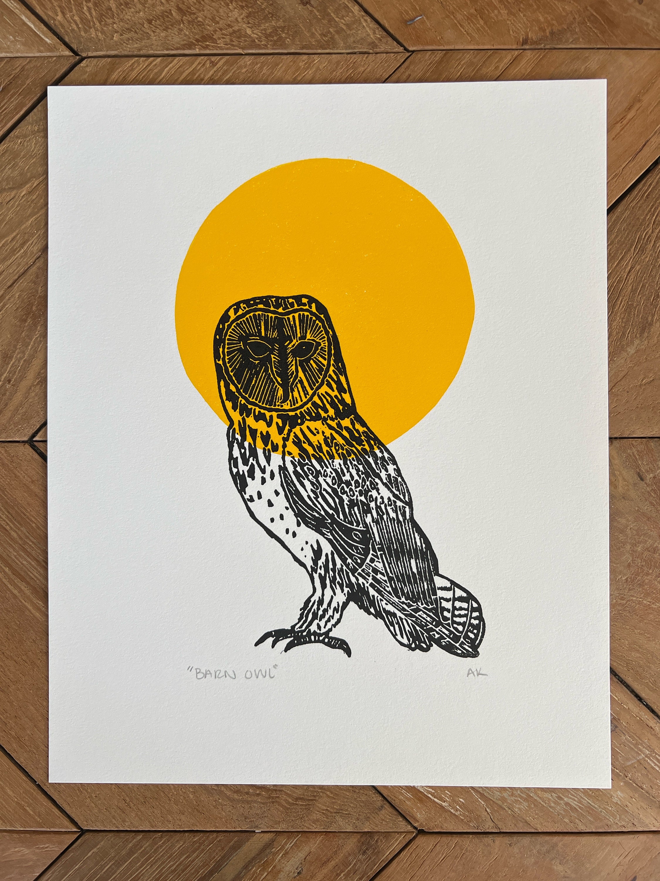 Barn Owl Linocut Art Print