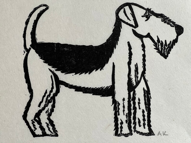 Airedale Terrier Linocut Art Print image 3