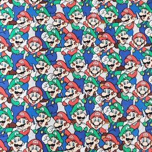 Mario Luigi Packed 100% Cotton Fabric yard, 1/2 yard, Quarter Yard,bor fat quarter  Bowser Jr Koopa Luigi Princess Mushroom Nintendo Gaming